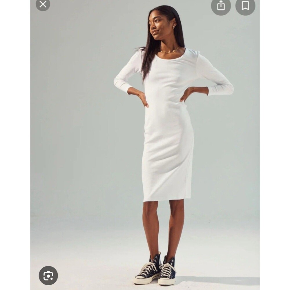 For‎ Days Women’s White Date Night Midi Dress Size Large Organic Cotton NWT